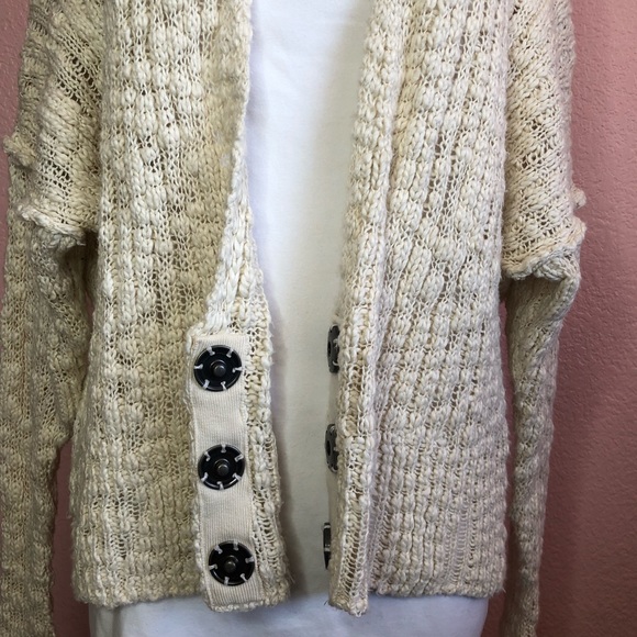 Free People Cotton V-Neck Off-White Oversized Cardigan- Size Small - Picture 5 of 9